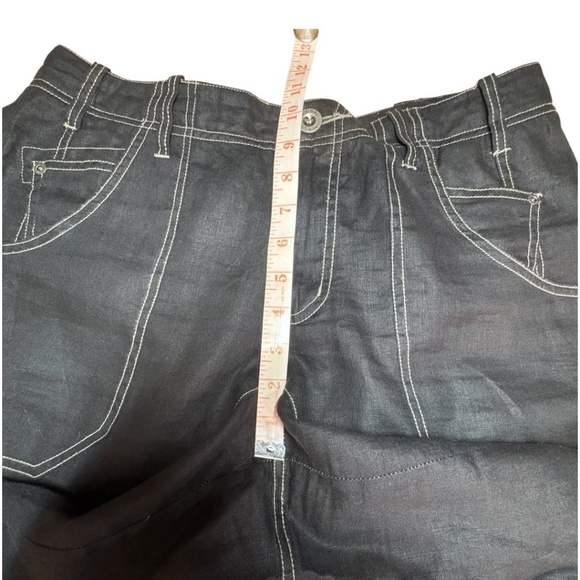 SIGNAL CLOTHING 100% Linen Black Barrel Pants Multi Pocket Riveted Detail Sz 12 - Picture 7 of 10